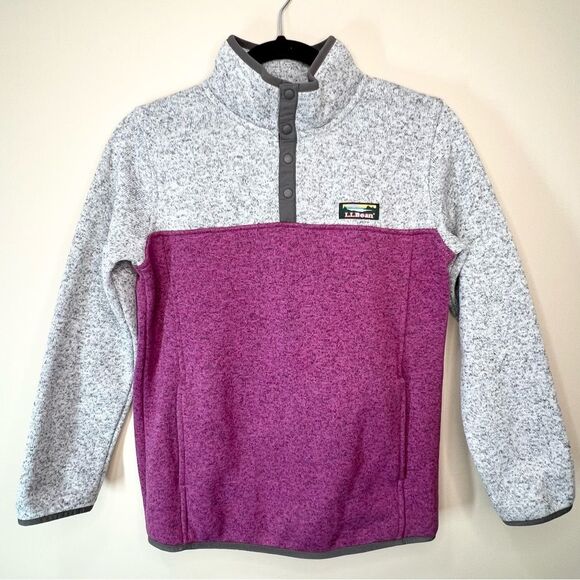 L.L. Bean Sweater Fleece Pullover Pewter/Mulberry Large 14/16 - Picture 2 of 11